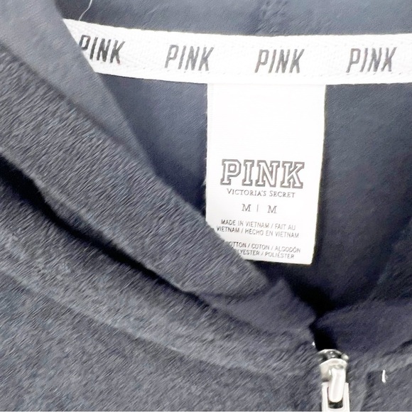 ✅ Victoria Secret Pink BLACK Zip Hoodie‎ WITH LOGO SPELL OUT ON BACK MEDIUM - Picture 3 of 7